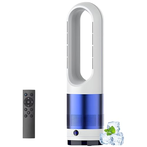 Ventilador de torre sin aspas, ventilador oscilante de 18 pulgadas con control remoto, 8 velocidades, oscilación de 80°, temporizador de 8 horas, pantalla LED para circulación de aire interior