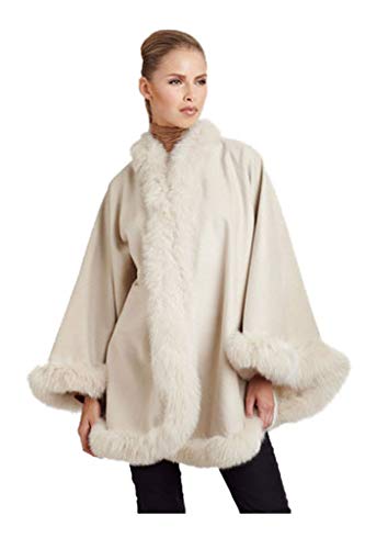 Womens Cape Coat- Luxury Cashmere Ponchos for Women with Fox Fur Trim- Pure Cashmere Wool Elegant Coats for Women (Cream)4