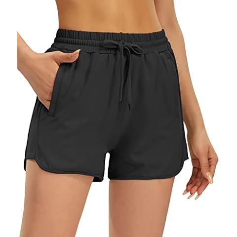 AFITNE Women's 2.5" Athletic Running Shorts Stretch Yoga Lounge Shorts Comfy High Waisted with Deep Pockets, Black, Medium Cover