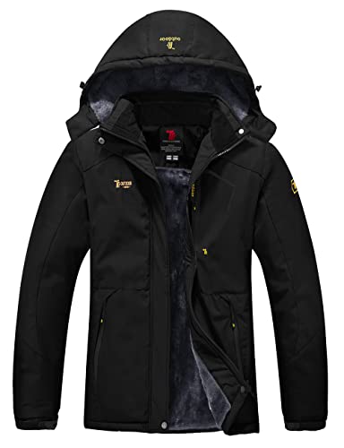 YSENTO Damen Winterjacke Wasserdicht Skijacke Outdoor Softshelljacke Warm Fleecejacke Funktionsjacke mit Abnehmbarer Kapuze(Schwarz,M) Cover