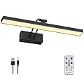 FUNCHDAY Picture Light,3CCT Battery Art Lights for Wall,Wireless Remote Painting Light with Timer and Dimmable,16”Metal Display Lighting for Artwork,Portrait,Gallery (Black-L)