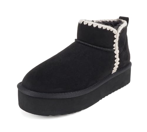 Soda “Groove” ~ Women Round Toe Lug Sole Low Flatform Sherpa-lined Ankle Bootie with Stitch Detail2
