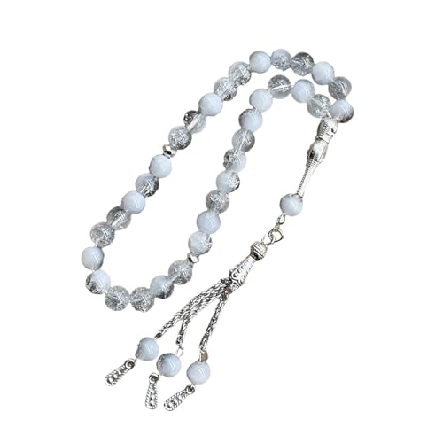 イスラム数珠 33 Tasbih 氷割れガラスロザリオネックレスイスラム教徒の礼拝と精神的な反射祈りアクセサリー