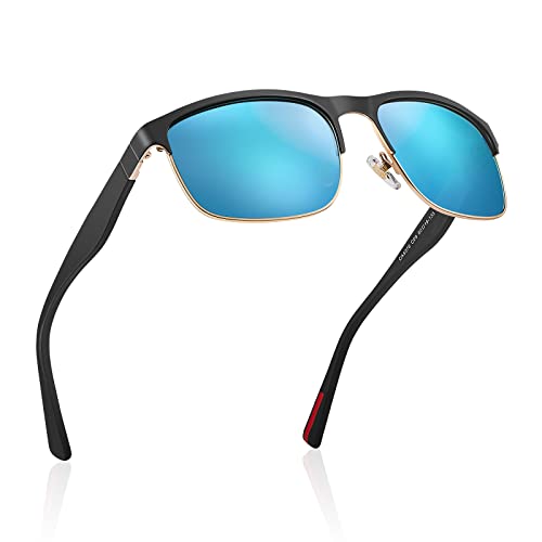 CARFIA Retro Polarized Sunglasses for Men UV Protection Fashion Cool Driving Sun Glasses Metal Square Frame CA5376