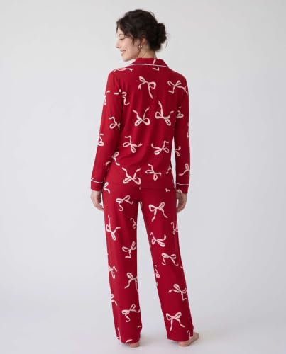 Image of Laura Ashley Women's Plush Knit Pajamas 2 Piece Ultra Soft Brushed Long Sleeve Button Down Top and Pants Sleepwear Set
