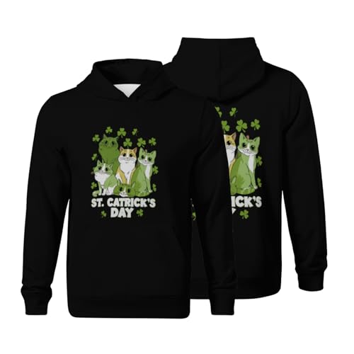 Kids Retro Funny St Patricks Catricks Day Cats Boys Girls Lightweight Kangaroo Pocket Hoodies