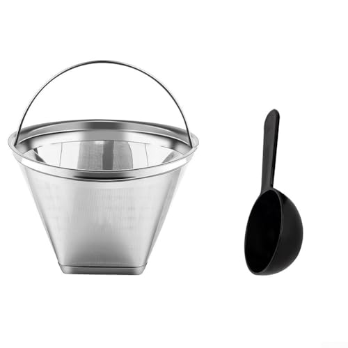 Niceminiwall Filtro de café reutilizable de acero inoxidable tamaño 4 para 6-10 tazas, filtro permanente lavable con cuchara de café incluida, compatible con goteo estándar