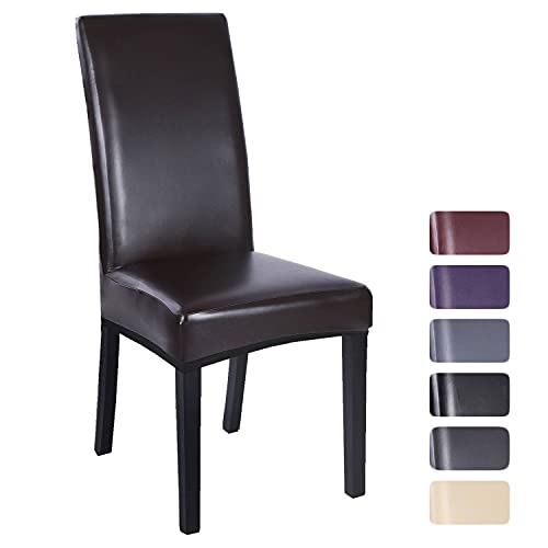 Stretch Esszimmer Stuhlhussen,4Er/6Er-Set,Pu-Leder Abnehmbare Schonbezüge Cover