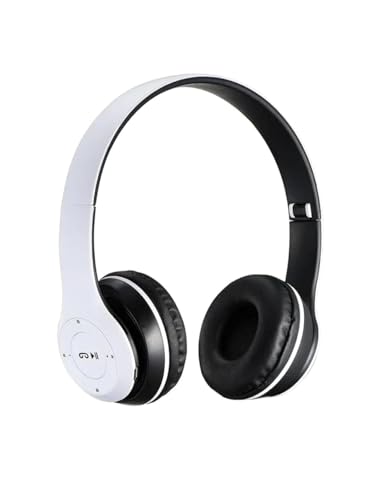 Image of JPGC Wireless Bluetooth Headphones, P47 Over-Ear Headset with Extra Bass, Foldable Design, Soft Memory Protein Earmuff, Bluetooth 5.0, FM Radio, SD Card Support, AUX Input, Black (White)