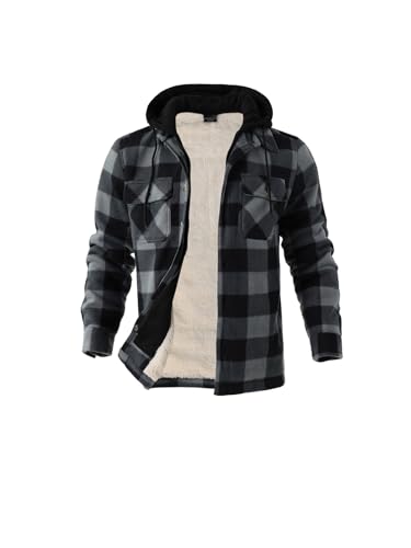 Image of Yasumond Mens Hoodies Fleece Jacket Plaid Flannel Heavy Sherpa Lined Hooded Zip Up Warm Winter Coats Big Tall