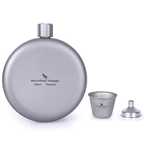 iBasingo Camping Titanium 6.8oz Hip Flask Portable Round Wine Bottle with Funnel&Mini Cup