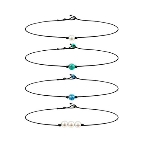 Happyyami - Collar de piel con cordón único y piedras turquesa Cover