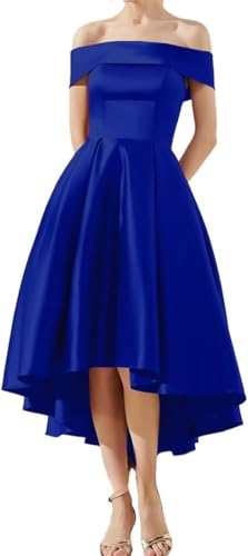 YIANN Robe de soirée en satin à épaules dénudées pour femme - Corset - Robe de soirée formelle haute basse - Robe de cocktail, bleu marine, 48 Grande...