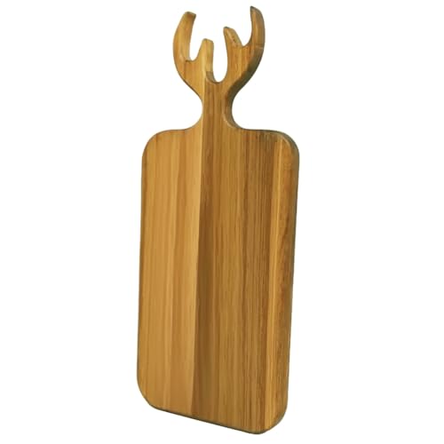 Tabla de cortar de madera maciza con diseño de astas de reno y superficie reversible para frutas y carnes miniatura 1