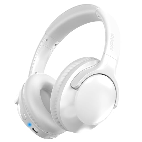 Bluetooth Headphones Over Ear 68H Playtime 6 EQ Wireless Headset with Microphone HiFi Stereo Foldable Lightweight Deep Bass for Travel Home Office Cellphone White MID-B15