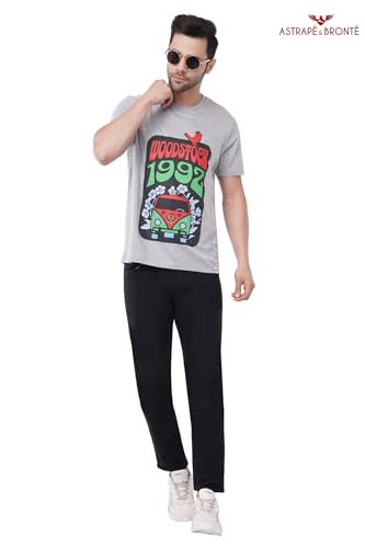 Image of ASTRAPE & BRONTE Men's Cotton Graphic Printed T-Shirt | Woodstock 1992 Design | Soft Breathable Half Sleeve Casual Tee