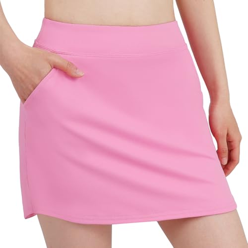 Weixinbuy Girls Tennis Skirts Athletic Skorts with Side Pockets Kids High Elastic Waisted Shorts for Running Golf, Pink, 7-8 Years