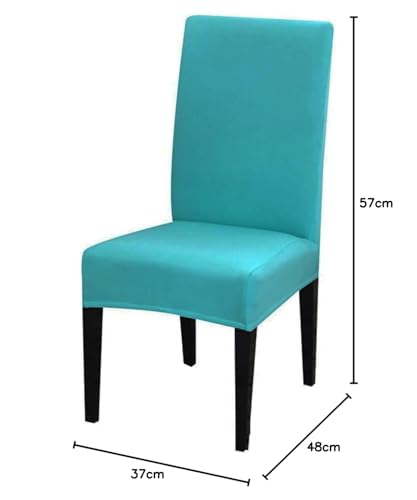 Image of Gifts Island Polyester Dining Table Chair Cover Set of 6 Seater Stretchable Washable Chair Seat Slipcover Protector (Teal)