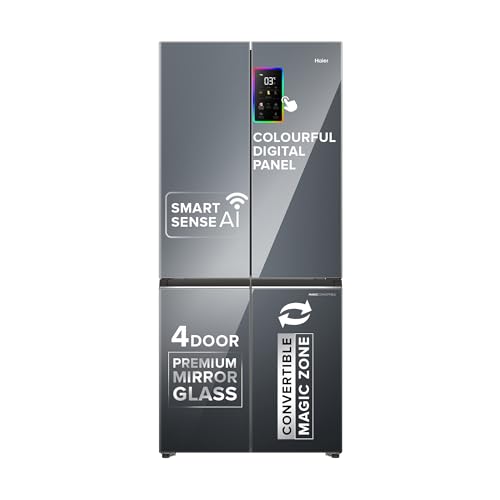 Image of Haier 520L 3Star Lumiere French Door 4-Door Side by Side Frost Free Refrigerator|Convertible|Wi-Fi|Inverter|Colourful Display Panel|My zone|Sun Lit Interior (HRB-600MGU1, Mirror Glass)
