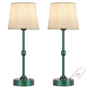 RORIA Set of 2 LED Cordless Table Lamps, Portable Rechargeable 5000mAh Outdoor Table Lamp, Touch Stepless Dimmable Battery Powered Bedside Desk lamp for Bedroom/Dinner/Dining Room/Terrace (Green)