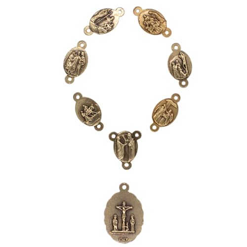 VILLAGE GIFT IMPORTERS Seven Sorrows of Mary Bronze-Tone Medals | Catholic Chaplet Craft Supplies | Set of 8 Religious Beads | DIY Rosary Making | Made in Italy