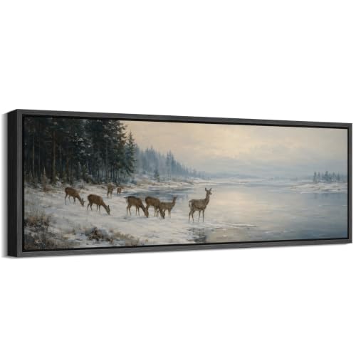 Image of MUDECOR Large Framed Canvas Print Wall Art Winter Deer for Living Room