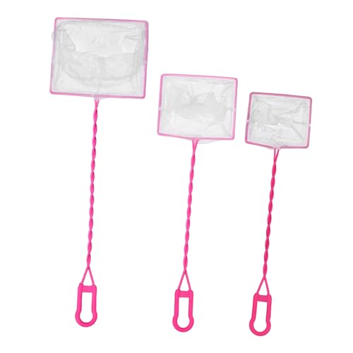 BUGUUYO 3 Pcs Fishing Net for Aquarium Pink Fine Mesh Scoop Net Sturdy Iron Wire Core Handle Suitable for Freshwater and Saltwater Fish Tank