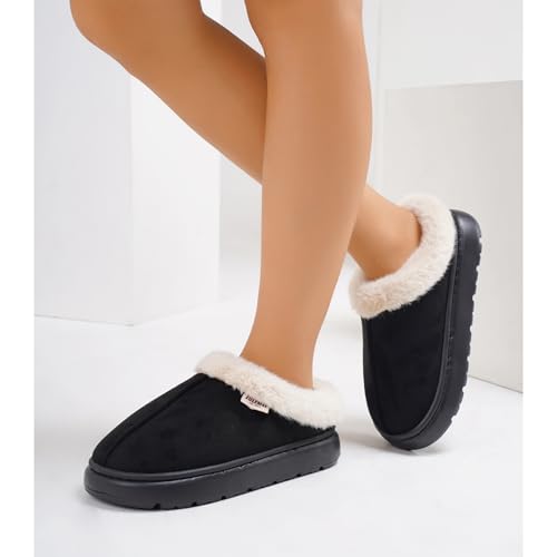 House Slippers For Woman Men, Womens slippers Platform EVA lightweight sole Warm Faux Fur Lined Suede Short Ankle Boots Memory Foam Fuzzy Slippers for Women Anti-Slip Boot Indoor Outdoor 6