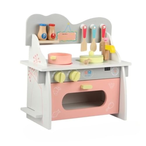 Figoday 木製 キッチンおもちゃ セット 北欧 デザイン 収納付き ごっこ遊び 男女兼用 安全塗装 子供 誕生日プレゼント 調理台 電子レンジ 食器 フライパン こだわり素材 インテリアにも調和 対象年齢3歳以上 (h)