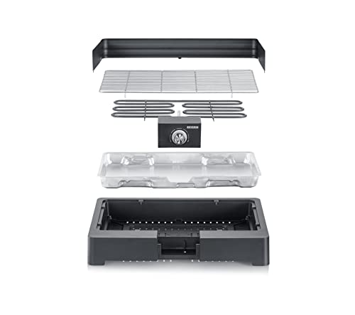 SEVERIN Plancha Grill de mesa, parrilla eléctrica de acero inoxidable para interior y exterior, arranque rápido, sin riesgo de quemaduras, negro, PG 8565