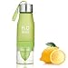 H2O Lemon / Fruit Infuser Water Bottle - New Version - Leak Proof - BPA Free (Green)