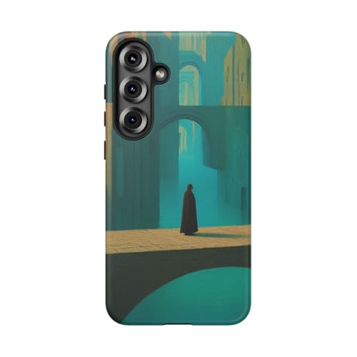 Coque rigide mate Samsung S25 Plus bleu sarcelle paysage urbain