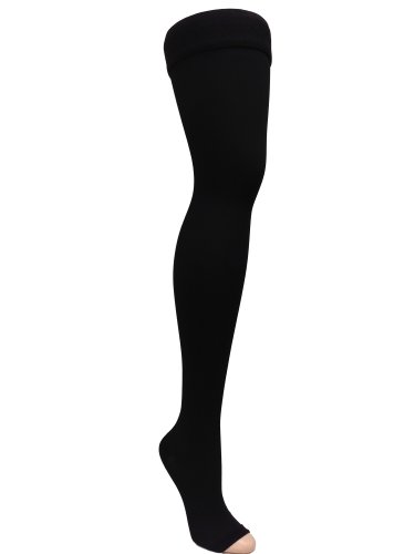Image of GABRIALLA Graduated Open Toe Microfiber Compression Thigh High Stockings (25-35 mmHg) H-306 2 Pack