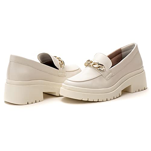 Sapato Mocassim Feminino Tratorado Conforto Moderno Corrente Estilo Shoes (Off White, br_footwear_si