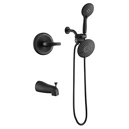 AIHOM Shower System Shower Faucet Set, Dual Shower Heads, 2 in 1 Shower Faucets Set with 5 Function Hand Shower and Tub Faucet Shower Combo Set, Matte Black