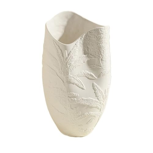 Vase en céramique blanc relief de feuilles, idée cadeau maison