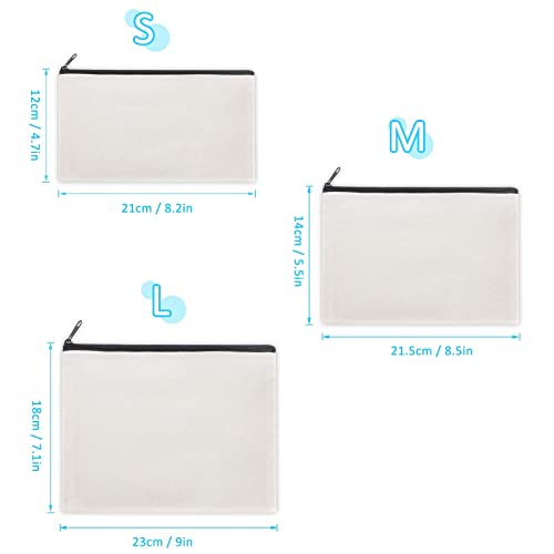 Sinzip 12 Pieces Black Cotton Canvas Makeup Bag, Multipurpose Cosmetic Bag With Zipper Travel Toiletry Pouch, Blank Diy Craft Bag (Black, M) #TOP6