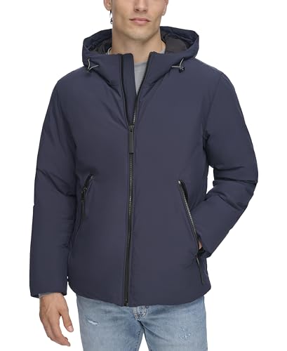 DKNY Mens Mid Weight Zip Front Hooded Softshell Jacket2