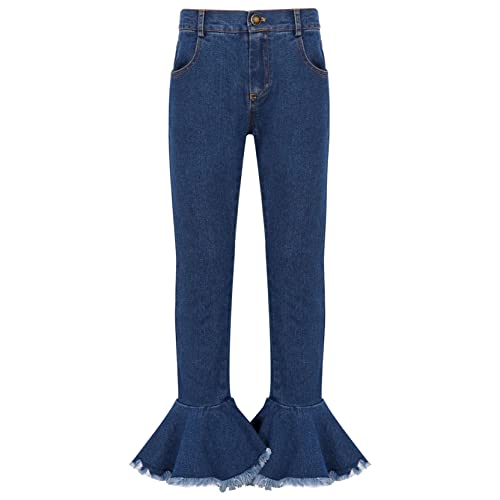 Youth Girls High Waist Ripped Flare Jeans Slim Fit Raw Hem Vintage Bell Bottom Jeans Casual Stretch Legging Pant