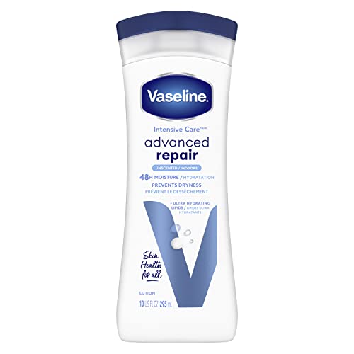 Vaseline Intensive Care Body Lotion for Dry Skin Advanced Repair Unscented Lotion Made with Ultra-Hydrating Lipids + Vaseline Jelly to Repair Extremely Dry Skin 10 oz