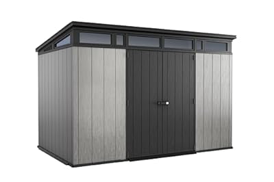Keter Artisan 11x7 Modern Resin Outdoor Storage Shed Kit-Perfect to Store Patio Furniture, Garden Tools Bike Accessories, Beach Chairs and Lawn Mower, Grey & Black
