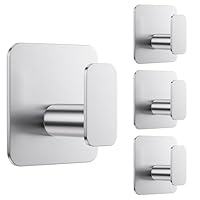 Aikzik 4 Pack Self Adhesive Hooks, Over 10kg Load - Stick on Hooks Heavy Duty Stainless Steel, No Drilling, Strong Sticky for Hanging Coats, Bathrobes and Towels, Tea Towel Holder for Door or on Wall