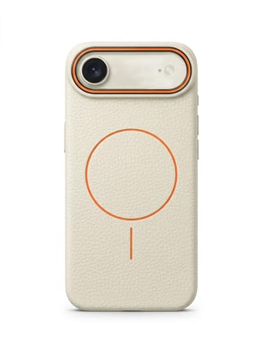 Image of amazon basics Luxury MagSafe Compatible Leather Texture Back Cover for iPhone 17 Air | Raised Camera Protection | Slim Fit Shockproof Case with Metallic Accents (White)