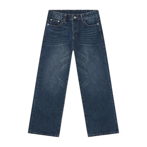 Men's Denim Pants Solid Color Bottom Washed Loose Straight Leg Jeans