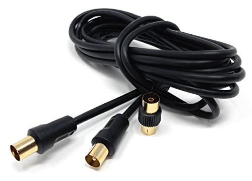 DRUT 3m TV RF Male to Male Aerial Antenna Coaxial Cable With Female to Female Coupler, Gold Connectors 75 ohm, 3C2V 10ft Black - Image 3