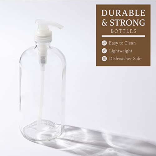 kitchentoolz 4 Pack of 32 Ounce Large Pump Bottles, Glass Refillable Containers for Lotions, Soaps, Oils, Sauces, Homemade Laundry Detergent - Food Grade3