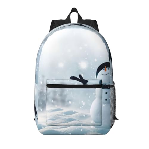 Mochila universitaria ligera de Navidad con bolsillo espacioso y estampado de muñeco de nieve