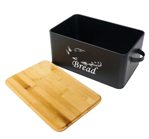 MEIZHITU Panera Contenedor De Cocina Caja De Pan Metal Recipiente Almacenamiento Moderno Granja con Tapa Tabla Cortar para Mesa
