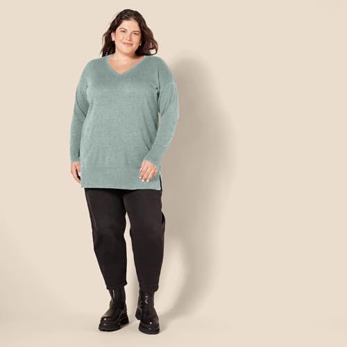 Image of Amazon Essentials Women's Lightweight V-Neck Tunic Sweater, Long Sleeve, Ribbed (Available in Plus Size)