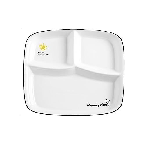 Cabilock 1Pc Ceramic Breakfast Plate Sectioned Tray for Adults White Multi Design for Home Restaurant and Present Use and Smooth Surface